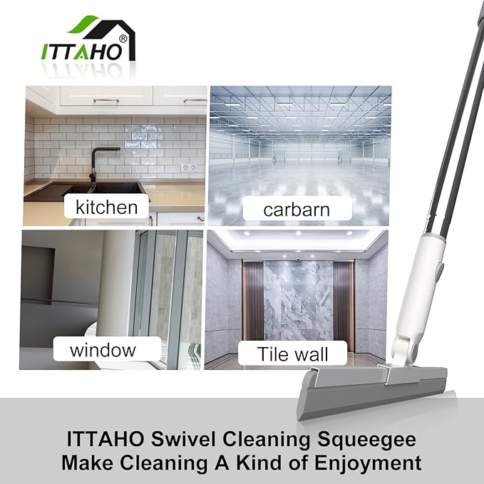 Floor Squeegee, Squeegee Broom for Floor with 62" Long Handle, Shower Squeegee for Tile Shower Walls,Garage, Deck, Bathroom, Glass,Window, Concrete Floor