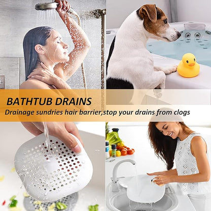 Hair Drain Catcher,Square Drain Cover for Shower Silicone Hair Stopper with Suction Cup,Easy to Install Suit for Bathroom,Bathtub,Kitchen 4 Pack (Pure White)
