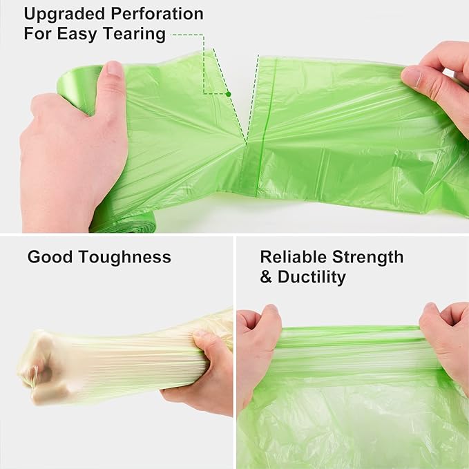 Inwaysin 200 Count 2.6 Gallon Plant Starch Based Bathroom Trash Bags, Strong, Unscented, Expanded, Green, 10L