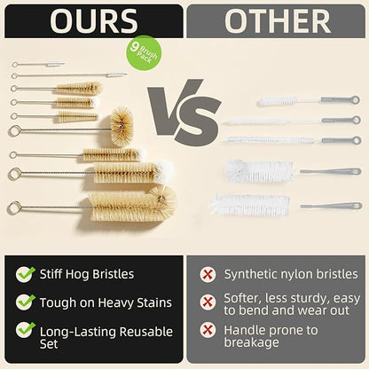 Masthome 9 Pieces Bottle Brush Set, Long Handle Bottle Cleaner for Washing Narrow Neck Wine/Beer Bottle, Hummingbird Feeder, Baby Bottle, Sports Bottle, Thermos, Flask