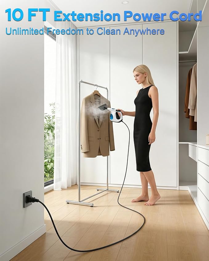 3s Instant Heat-up Handheld Steam Cleaner for Home, High-pressure Portable Steam Cleaner with 3-Level Control & Self-clean & Safety Lock for Furniture Couch Grout Kitchenware Cleaning