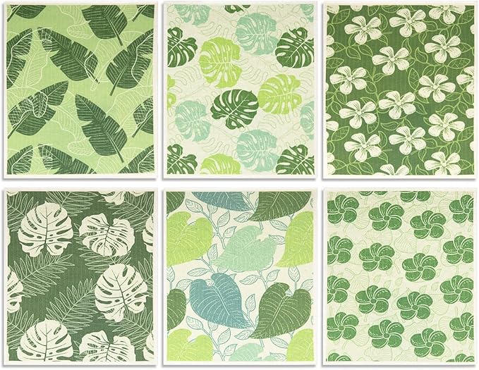 6 - Pack Swedish Kitchen Dish Cloths - Reusable Paper Towels for Counters & Dishes - Eco Friendly Cellulose Sponge Cloth (Botany)