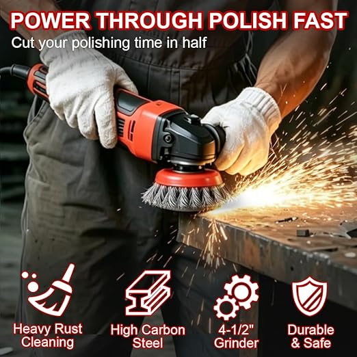 7-Pack Wire Wheel for 4-1/2" Angle Grinder, 4 Inch Carbon Steel Knotted Twist & Crimped Wire Wheels, 3" Stainless Cup Brush Set, Fits 5/8"-11 UNC Arbor for Rust, Paint, Metal Removal & Cleaning