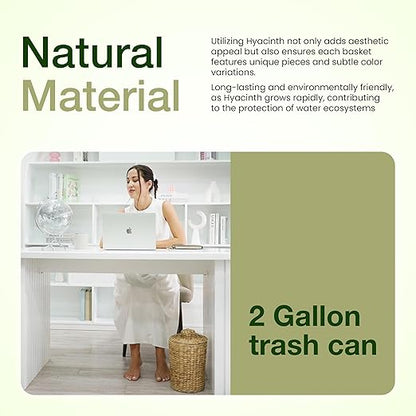 Tidita 2 Gallons Wicker Waste Basket - Water Hyacinth Bathroom Garbage Can with a Lid - Bathroom Trash Can Boho Style - Wicker Trash Can with Lid for Household, Kitchen - Removable Liner, Iron Frame