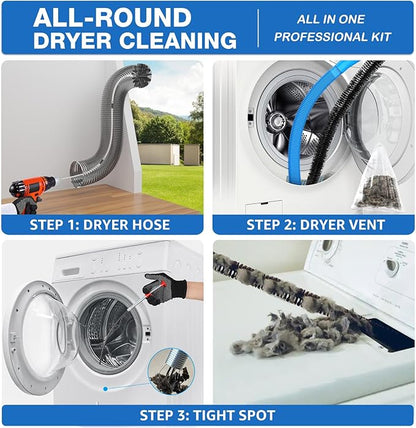 Petode 22-piece 60-Feet Dryer Vent Cleaner Kit, Dryer Vent Cleaning Kit Lint Remover with Dryer Vent Brush, Vacuum Hose Attachment Cleaning Tools, Flexible Lint Trap Brush, Vacuum & Dryer Adapters