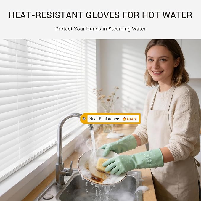 ThxToms 4 Pairs Reusable Natural Latex Dishwashing Gloves, 13" Long, 10 Mil Thick, Non-Slip Rubber Kitchen Cleaning Gloves, Multi-Color, Ideal for Household, Bathroom, Pet Care & Gardening, Medium