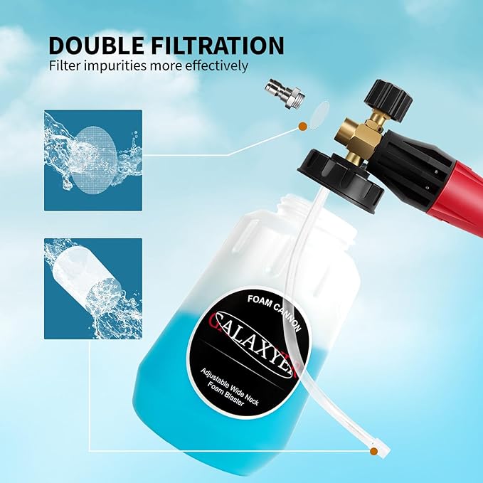Snow Foam Cannon, 1000ml Heavy Duty Snow Foam Gun Sprayer Car Foam Blaster Wide Neck Adjustable Thick Foamer for Pressure Washer with 1/4'' Quick Connector