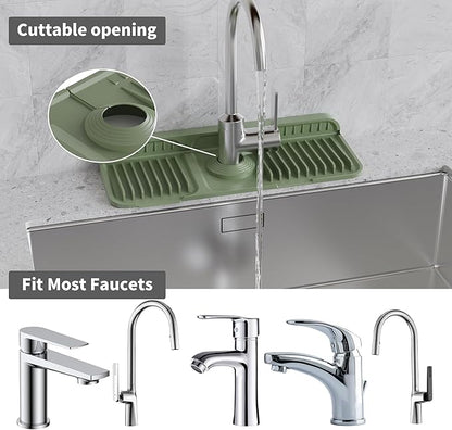 WAFT YEARN 14X5 Inch Silicone Durable Faucet Mat Kitchen Sink Splash Guard Draining Protector Tray Liner Absorbent Protective Counter Accessories For Sink Kitchen Bathroom Laundry Room Bar & RV Green