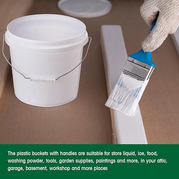 Tioncy 10 Pcs 2 Gallon Plastic Bucket with Lid Heavy Duty 2 Gallon Bucket Pail with Lid Handle for Storage Container Home Household Cleaning (White)