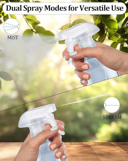 2 Pack 360° Spray Bottles, 10 oz Plastic Small Containers with Adjustable Spray Nozzles, Spray Bottles for Hair, Cleaning Solutions, BBQ and Plants Amber