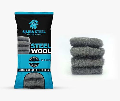 Steel Wool Grade # 00 - Very Fine Grade - 16 Pads Multi-use for Buffing, Polish, Removing Grease, Cleaning Metal, Multi-Purpose (#00-16 Pads)