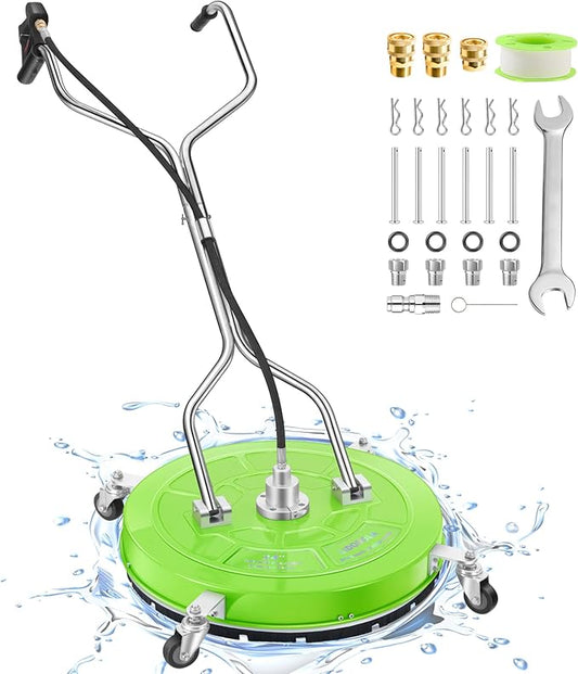 24“ Pressure Washer Surface Cleaner with 4 Wheels - Coated Green Dual Handle Stainless Steel Surface Cleaner for Pressure Washer Attachment for Concrete, Patio, Sidewalk, Deck and Driveways - PWS24G