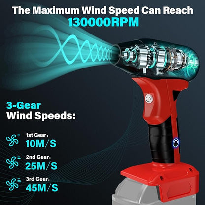 Cordless Jet Blower for Milwaukee 18V M18 Battery, 130000 RPM Handheld Dust Blower with 4 Speeds & Nozzles, Portable Air Blower for Patio, Leaf, Camping & Car Cleaning