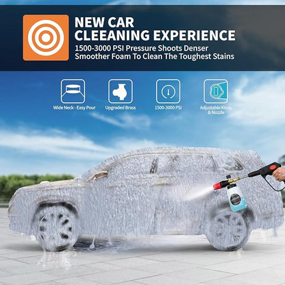 Snow Foam Cannon, 1000ml Heavy Duty Snow Foam Gun Sprayer Car Foam Blaster Wide Neck Adjustable Thick Foamer for Pressure Washer with 1/4'' Quick Connector