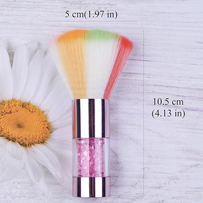 Colorful Nail Art Dust Brush Remover Cleaner for Acrylic Gel Nails with Shiny Rhinestone Handle