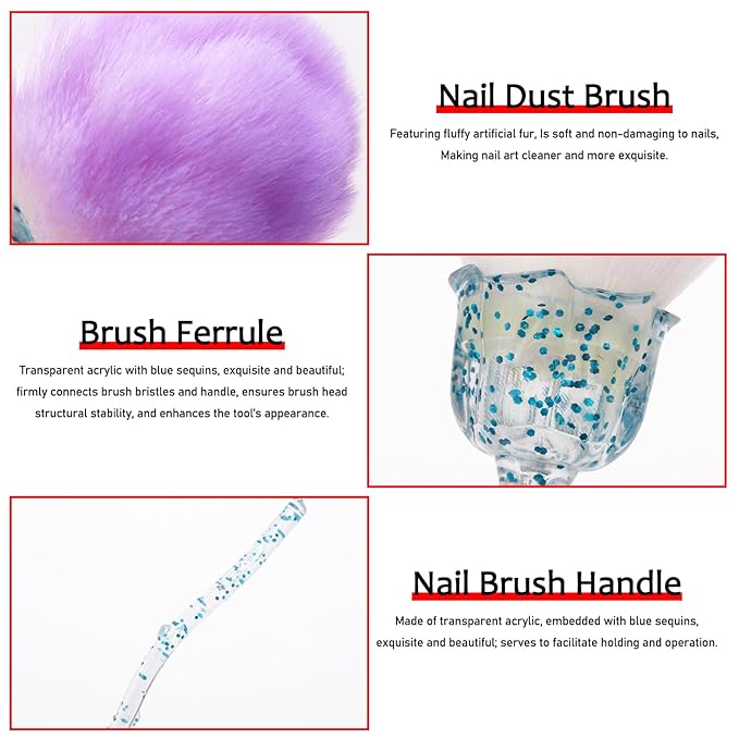 3pcs Dust Brush for Acrylic Nails Large Powder Brush Makeup Brush Nail Duster Brush Acrylic Nail Brush Cleaner Nail Art Brushes Manicure Brush for Cleaning Nail Art Tools