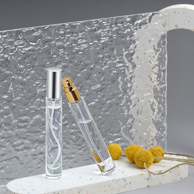 10ml Glass Spray Bottle, Thick Glass Atomizer, Perfume Decanter Kit, Small Travel Perfume Atomizer Bottle Refillable (8PCS, Gold)