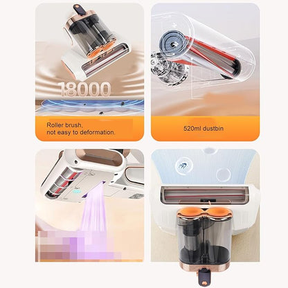 HEEPDD Handheld Mattress Vacuum Cleaner, Cordless, 13000Pa Strong Suction, White Gold, 520ml Dustbin with UV Light for Bed Sofa Carpet Pet Hair