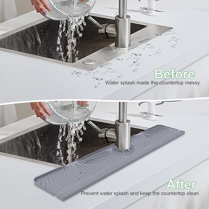 33inch Kitchen Sink Splash Guard Mat,Silicone Material Protects Faucet Handle from Dripping Water,Faucet Mat Splash Catcher,Multipurpose for Kitchen Sink, Sink Sponge Holder