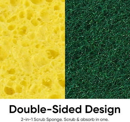 Scrubee Heavy Duty Scrub Large Sponge with Scouring Pad, Kitchen Dishwashing, Sink, Pot and Frying Pan Cellulose Scrubber Sponge Non Scratch. By Superio… (6" Sponge)