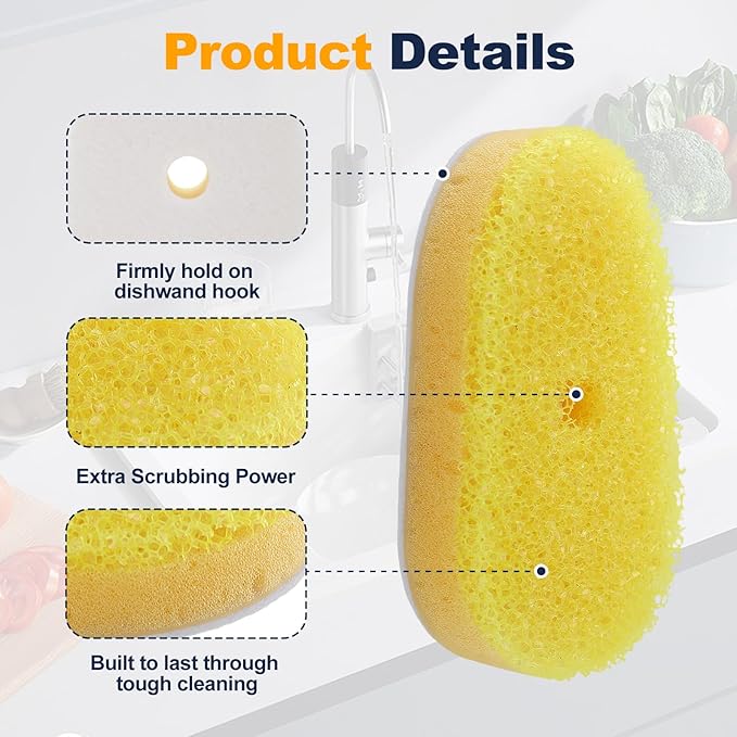 Packs Refill Heads Compatible with Dish Daddy, Non-Scratch Wand Refill Sponge Heads Compatible with Scrub Daddy, Upgrade Much Thicker and Durable (6)