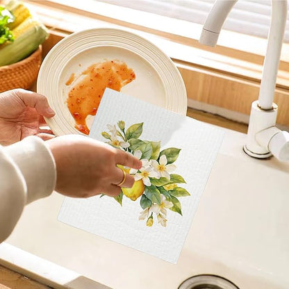 Swedish Dishcloths for Kitchen, Papaya Reusable Paper Towels Washable, Summer Lemon Swedish DishCloths for Friut, 4 Pack Dish Towels for Kitchen, No Odor Cleaning Cloths