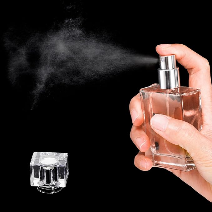 Foraineam 8 Pieces 30ml / 1 oz. Fine Mist Perfume Spray Bottles, Clear Glass Cosmetic Atomizer Bottle, Refillable Travel Perfume Bottles Empty Fragrance Essential Oil Container with Spray Applicator