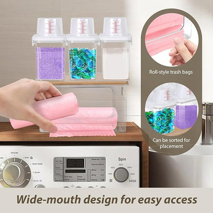 11.6"×7.5"×7" Large Trash Bag Holder with Bamboo Lid 3Pcs Air Tight Laundry Detergent Organizers with lid Measuring Cup Dishwasher Pod Holder Stackable Containers Under Sink for Kitchen Laundry Room