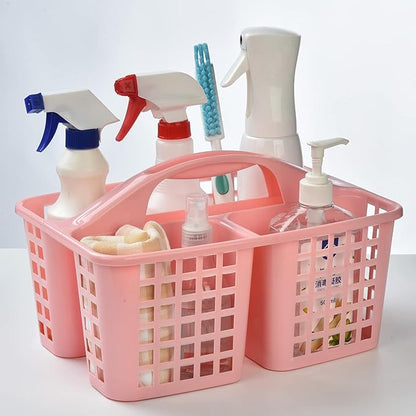 Portable Shower Caddy Basket,Convenient Cleaning Supplies Organizer with Compartments and Handle,Ideal for Bathroom, Bedroom, Kitchen, College Dorm,Garden,etc.12.4" x 7.4" x 5.1"pink