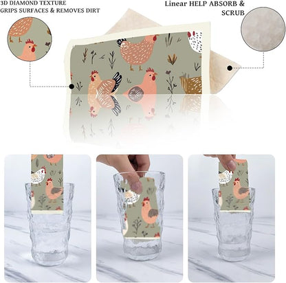 Chicken Swedish Dishcloths for Kitchen, 6 Pcs Reusable Chick Swedish Dish Cloths, Absorbent Fast Drying Cleaning Sponge Cloths for Kitchen Cooking Farmhouse Home Decoration Housewarming Gifts