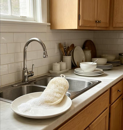 4-Pack Premium Egyptian Loofah Dish Sponge - Large 4.7" x 3.1" Natural Kitchen Scrubber - Thick Double-Layered Compostable Sponges for Dishes - Non-Scratch, Ultra Soft & Biodegradable