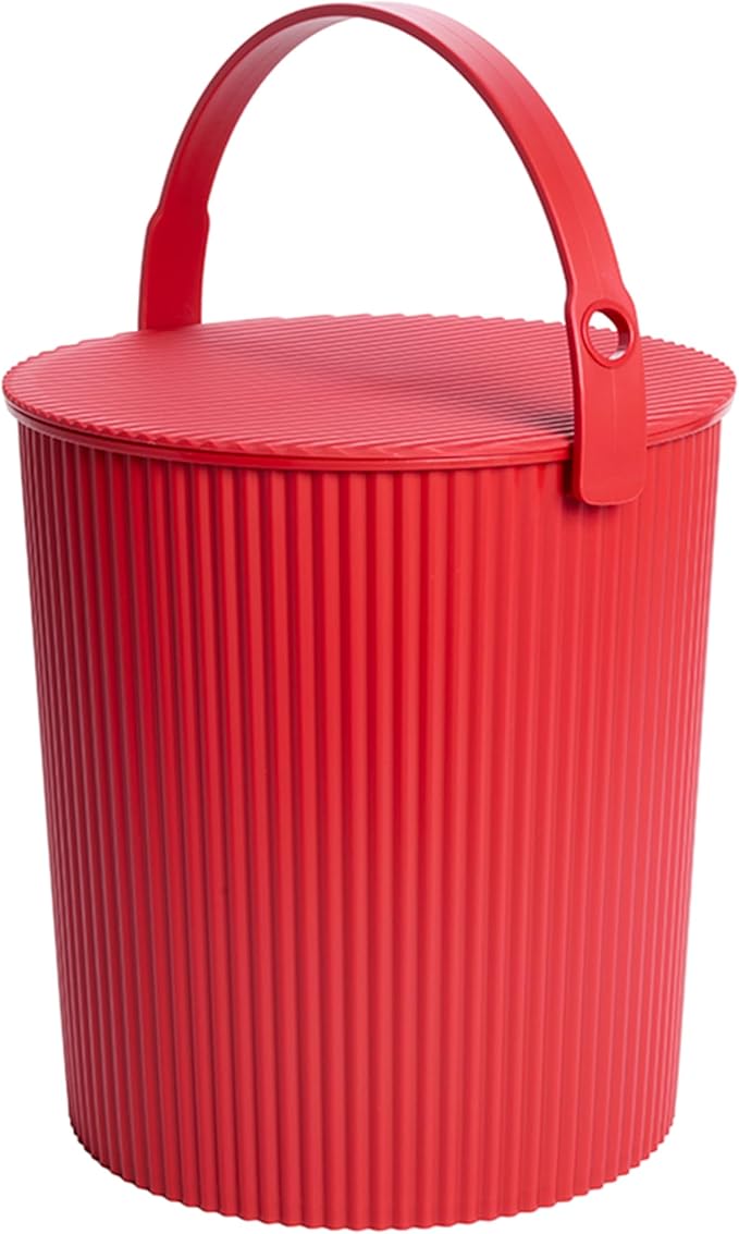 Hachiman Extra Large Bucket - 5.3 Gallon Heavy Duty Bucket with Lid and Handle - Hands-Free Filling - Easy to Stack and Store - Indoor Outdoor Use - 13.3" x 13" - Red
