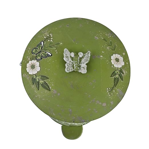 Rustic Farmhouse Decor Trash Can with Lid and Pedal Retro Handmade Distressed Design Pattern Round Garbage Cans Recycling Waste Bin for Home Patio Yard Bathroom Kitchen Garden Living Room Green