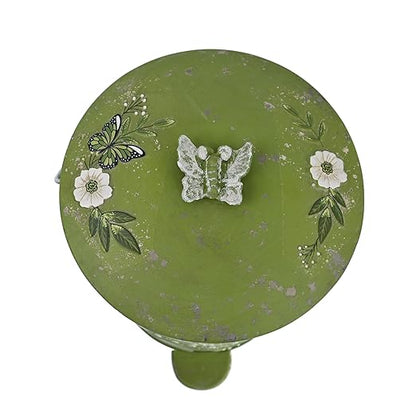 Rustic Farmhouse Decor Trash Can with Lid and Pedal Retro Handmade Distressed Design Pattern Round Garbage Cans Recycling Waste Bin for Home Patio Yard Bathroom Kitchen Garden Living Room Green