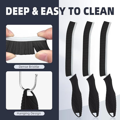 FOOGWEE Hard Bristle Crevice Cleaning Brush - Home Cleaning Tools, Multi-Purpose Crevice Supplies for Kitchen, Bathroom, Toilet, Window, Vehicle, Faucets, Grout, Home (6, Black)