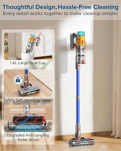 Belife S8 Cordless Vacuum Cleaner, 600W 48Kpa Stick Vacuum with 65Mins Runtime, Self-Standing, 1.6L Large Dust Cup, Anti-Tangle Smart Wireless Handheld Vacuums for Carpet, Hardwood Floor & Pet Hair