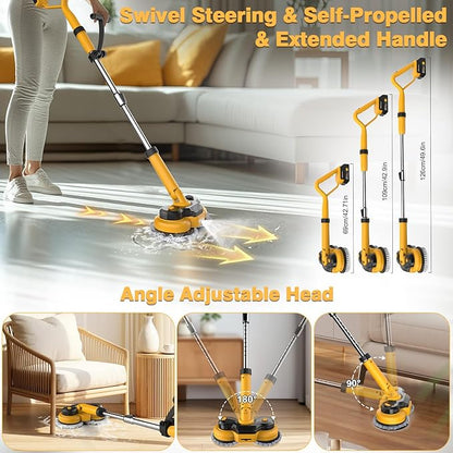 Cordless Electric Mop for Dewalt 20V Battery (NO Battery), 2 in 1 Spin Mop & Electric Floor Scrubber Machine with LED Light & Water Spray, 800 RPM Rotating Electric Mops for Floor (Golden)