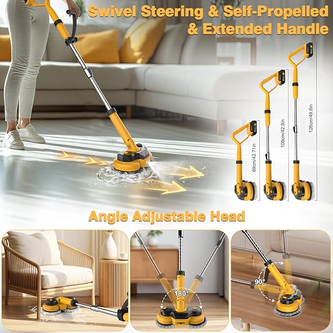 Cordless Electric Mop for Dewalt 20V Battery (NO Battery), 2 in 1 Spin Mop & Floor Scrubber Machine with LED Light & Water Spray, 800 RPM Electric Mops for Floor Cleaning, Hardwood,Tile