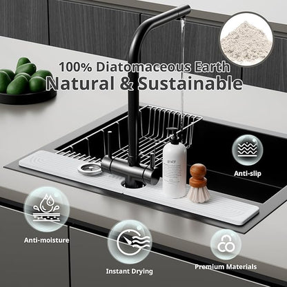 Faucet Mat for Kitchen Sink, Diatomite Sink Splash Guard, Quick Dry Stone Sink Tray, Non-Slip Water Absorbing Mat for Kitchen & Bathroom Counter, 23.6" x 3.9"