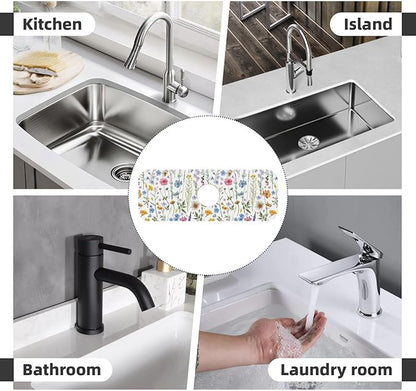 Spring Flower Colorful Leaves 15" X 5.5" Kitchen Sink Splash Guard Faucet Faucet Guard Draining Mat Sink Splash Guard Faucet Kitchen Bathroom