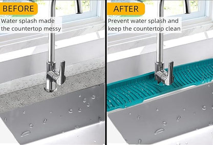 30 Inch Sink Splash Guard, Large Size Kitchen Sink Splash Guard, Longer Silicone Faucet Handle Drip Catcher Tray for Kitchen Countertop, Bathroom, Farmhouse (Green)