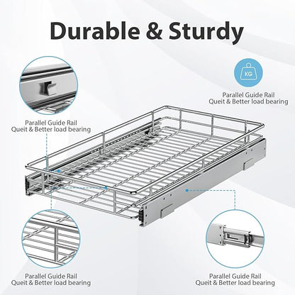 ZOINLIY Pull Out Cabinet Organizer, Versatile Slide Out Kitchen Organizers and Storage,Heavy Duty Drawer Cupboard Storage Basket, Smooth Sliding, Chrome Finish (24.8 * 21inch)