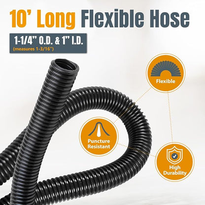 POWERTEC 70511 10 Ft. Vacuum Hose Dust Collection Kit w/ 2 Fittings, Tapered Reducers and Quick Connect Dust Port Adapter for Woodworking Power Tools, Wet/Dry Work Shop Vacuums, Miter Saw, Table Saw