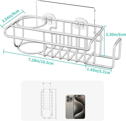 HapiRm 4 in 1 Sink Caddy Sponge Holder, SUS304 Stainless Steel Kitchen Brush Holder and Dish Cloth Hanger, Kitchen Organizers and Storage Essentials - Silver