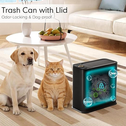 Bathroom Trash Can with Lid 13 Liter/ 3.5 Gallon Black Trash Can with Pop-Up Lid Bedroom Trash Can Small Garbage Can with 150 Counts Trash Bags for Small Bathroom Bedroom Office