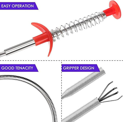 Drain Snake, Drain Clog Remover - Gutter Cleaning Tools Drain Cleaner for Toilet Sewer Shower Kitchen Bathroom Tub Clogged Drains Opener Cleaning Tool, Flexible Grabber Claw Pick Up Reacher (24 inch)