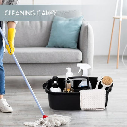 Large Cleaning Supplies Caddy Portable Shower Basket Supply Organizer with Handle Plastic Bucket Tool Storage for Bathroom, Bedroom, Kitchen, College Dorm, Garden, Black 2 Pack