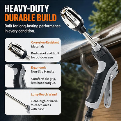 High Pressure Hose Nozzle – Turn Any Hose into Pressure Washer, 2026 Heavy Duty Garden Hose Spray Nozzle, 3 Spray Modes,Multi-Function Water Jet Sprayer for Car Wash,Garden,Lawn & Patio Cleaning