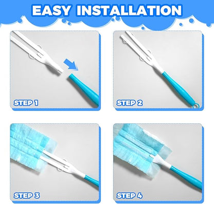 10PCS Duster Refills Folding Handles Set Compatible with Swiffer Dusters,Disposable Static Dust Removal Brush Handle for Dusting Electronics,Furniture,Blinds,Ceiling Fans (10, Blue)