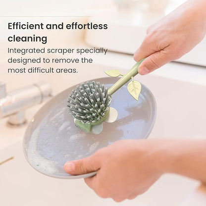 Vigar Florganic Dish Brush with Handle & Built-in Stand - Daisy-Shaped Kitchen Scrub Brush for Dishes and Sink Cleaning, Non-Stick Safe Soft Nylon Bristles, Pot Scrubber, Dishwasher Safe – Multicolor